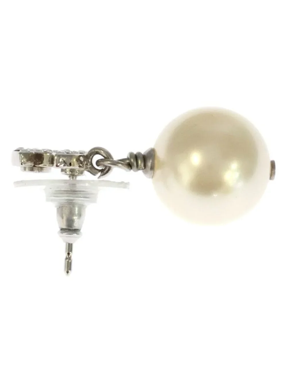 Chanel CC Logo Pearl Earrings White